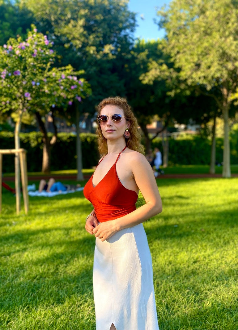 Halter Neck Open-Back Rust Crop Blouse