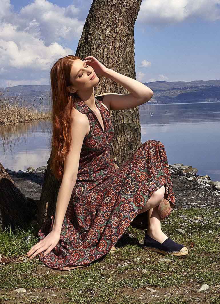 Ethnic Patterned Shirt Collar Bohemian Dress 4999