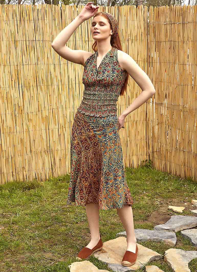Patterned Midi Length Authentic Skirt 4932