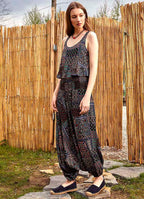 Ethnic Patterned Smocked Waist Bohemian Harem Pants 4969