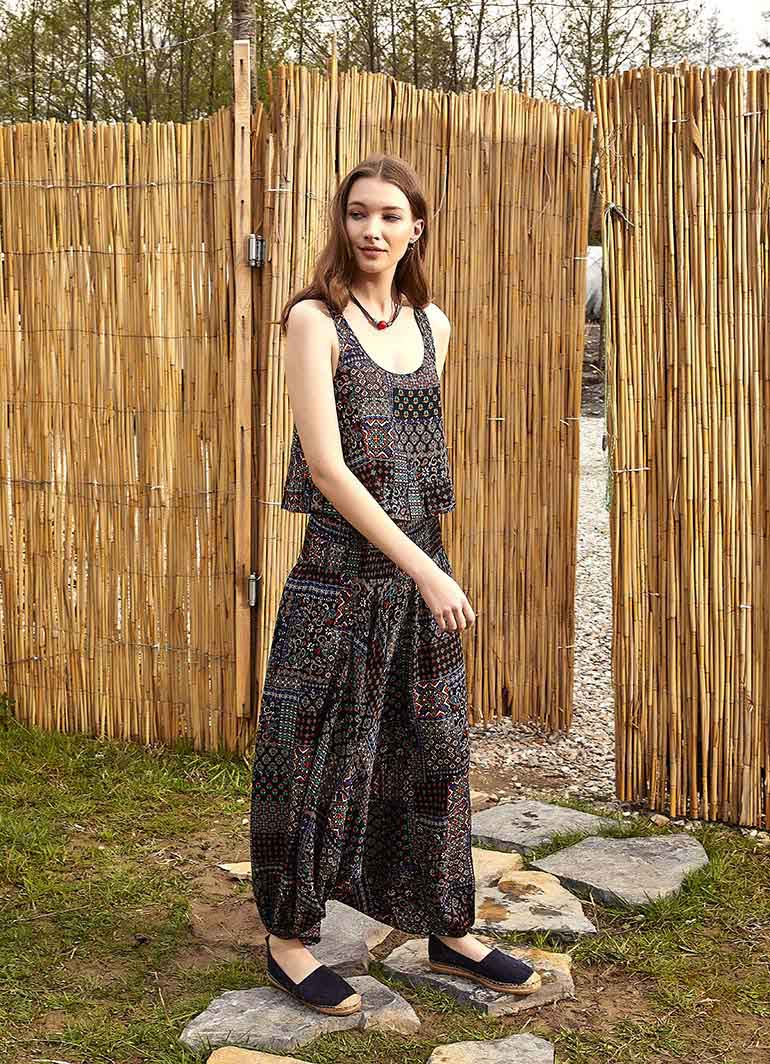 Ethnic Patterned Smocked Waist Bohemian Harem Pants 4969
