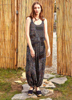 Ethnic Patterned Smocked Waist Bohemian Harem Pants 4969