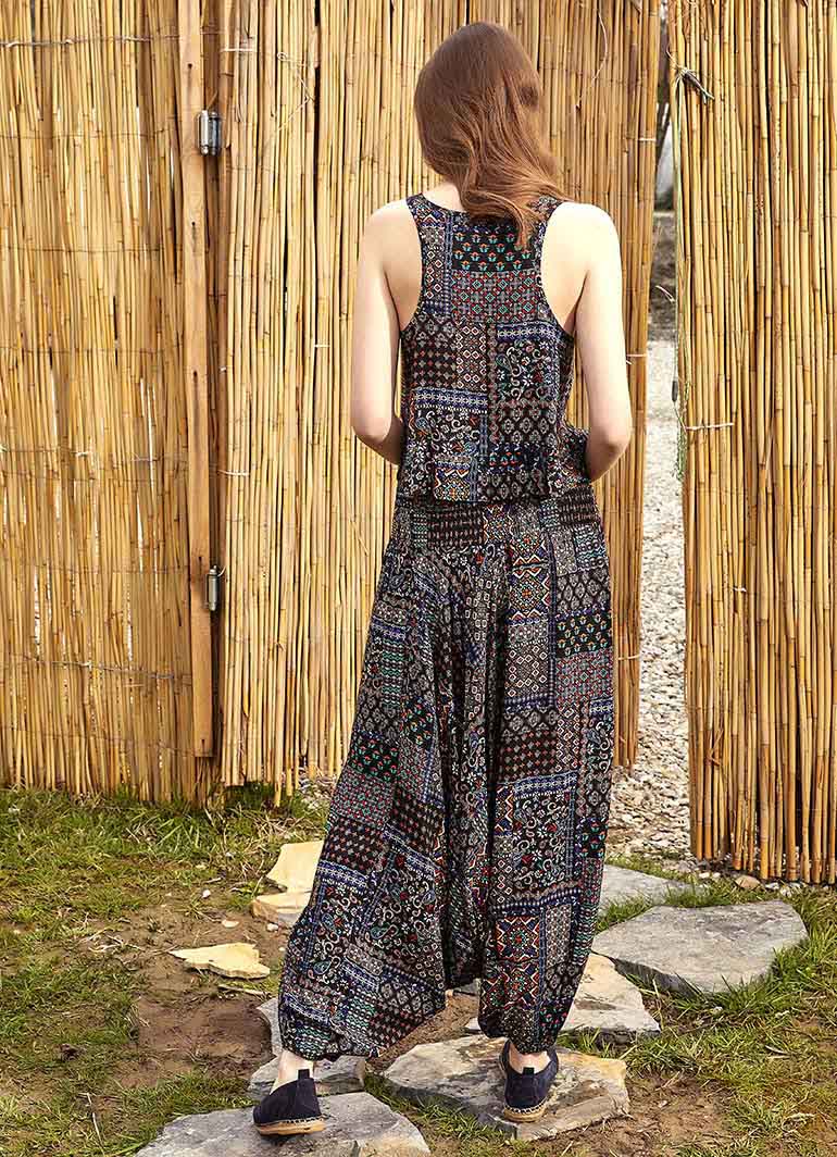 Ethnic Patterned Smocked Waist Bohemian Harem Pants 4969