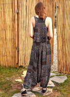 Ethnic Patterned Smocked Waist Bohemian Harem Pants 4969