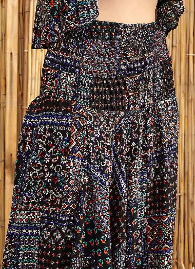 Ethnic Patterned Smocked Waist Bohemian Harem Pants 4969