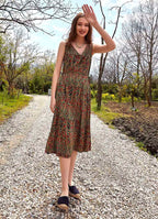 Authentic Green Patterned Summer V-Neck Dress 4868
