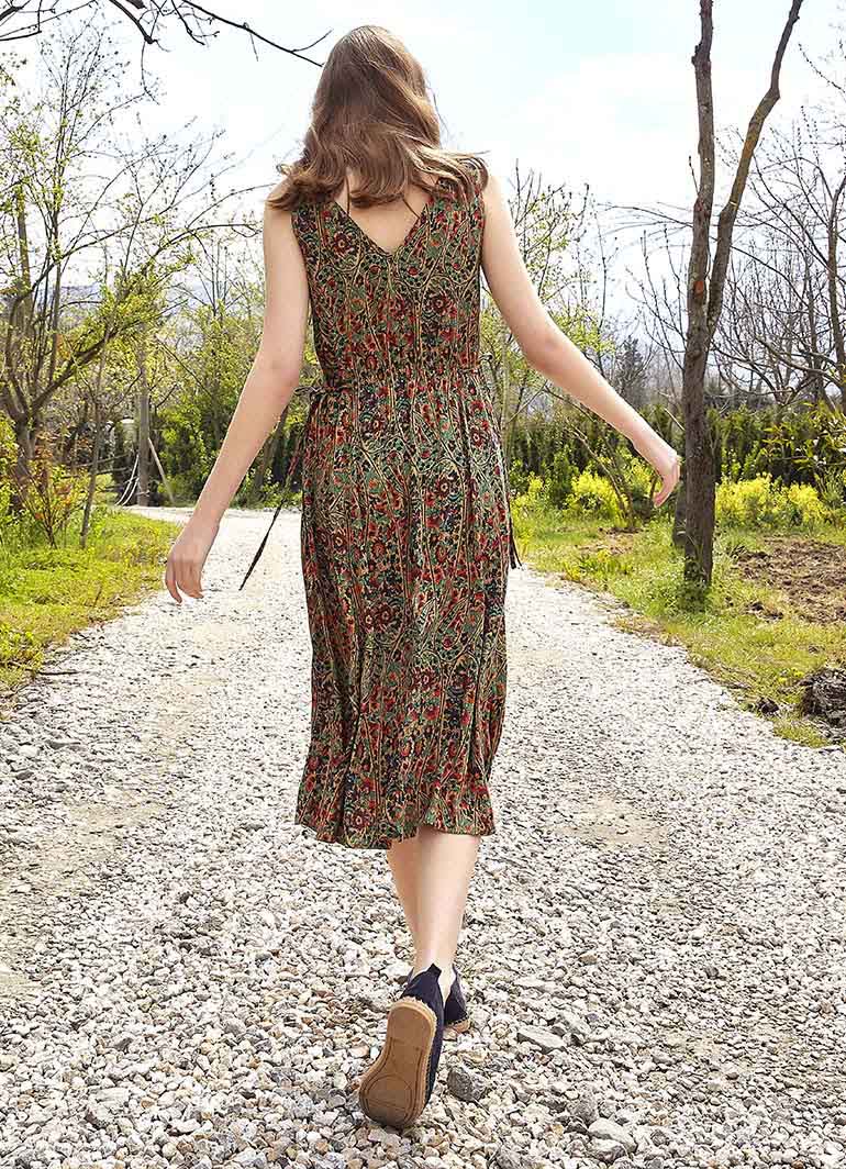 Authentic Green Patterned Summer V-Neck Dress 4868
