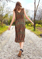 Authentic Green Patterned Summer V-Neck Dress 4868