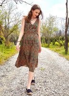 Authentic Green Patterned Summer V-Neck Dress 4868