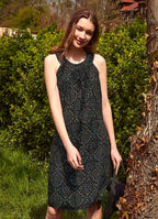 Green Patterned Pleated Slit Dress 4866