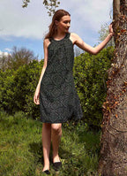 Green Patterned Pleated Slit Dress 4866