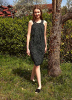 Green Patterned Pleated Slit Dress 4866