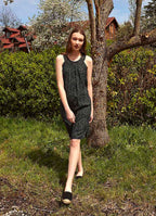 Green Patterned Pleated Slit Dress 4866