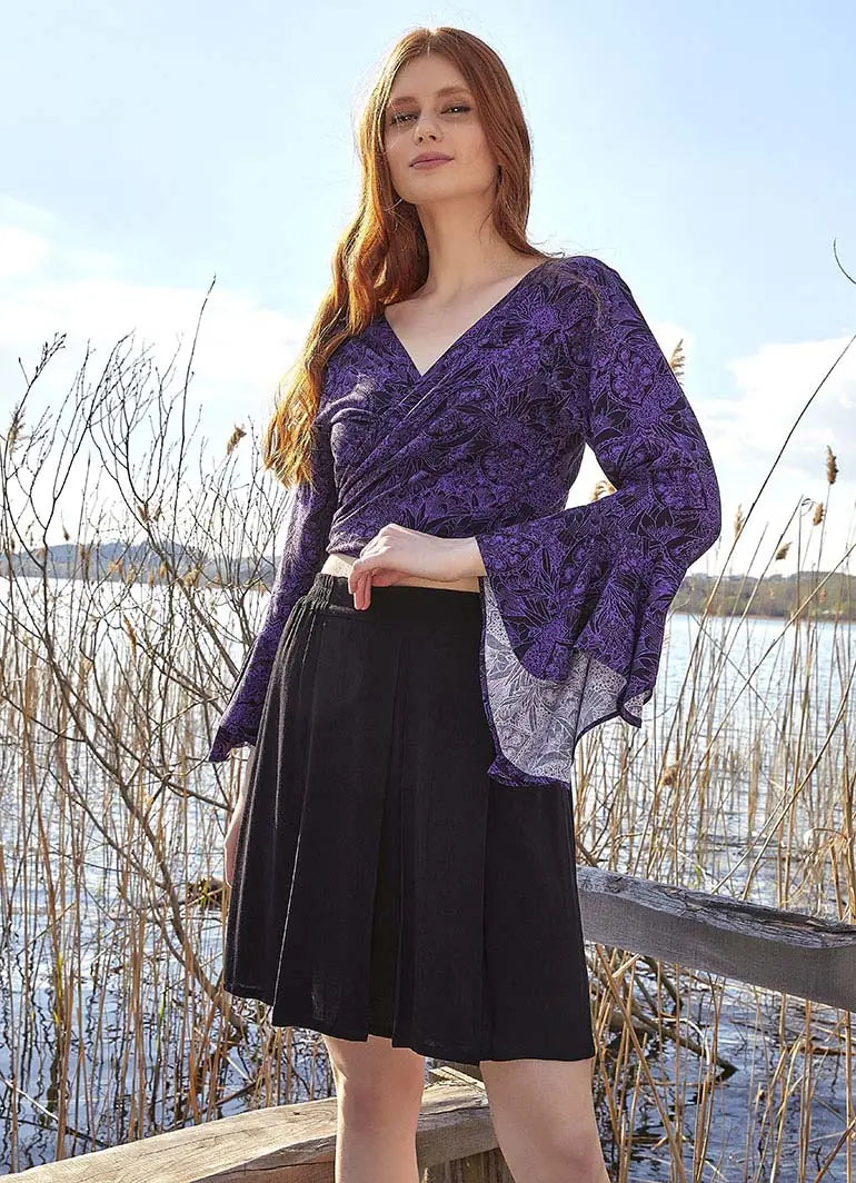 Mor Desenli İspanyol Kol Crop Bluz 4985