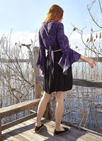 Mor Desenli İspanyol Kol Crop Bluz 4985