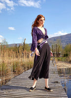 Mor Desenli İspanyol Kol Crop Bluz 4985