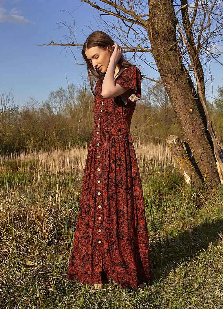 Tile Pattern Bohemian Style Maxi Ruffled Dress 4990