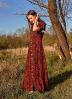 Tile Pattern Bohemian Style Maxi Ruffled Dress 4990