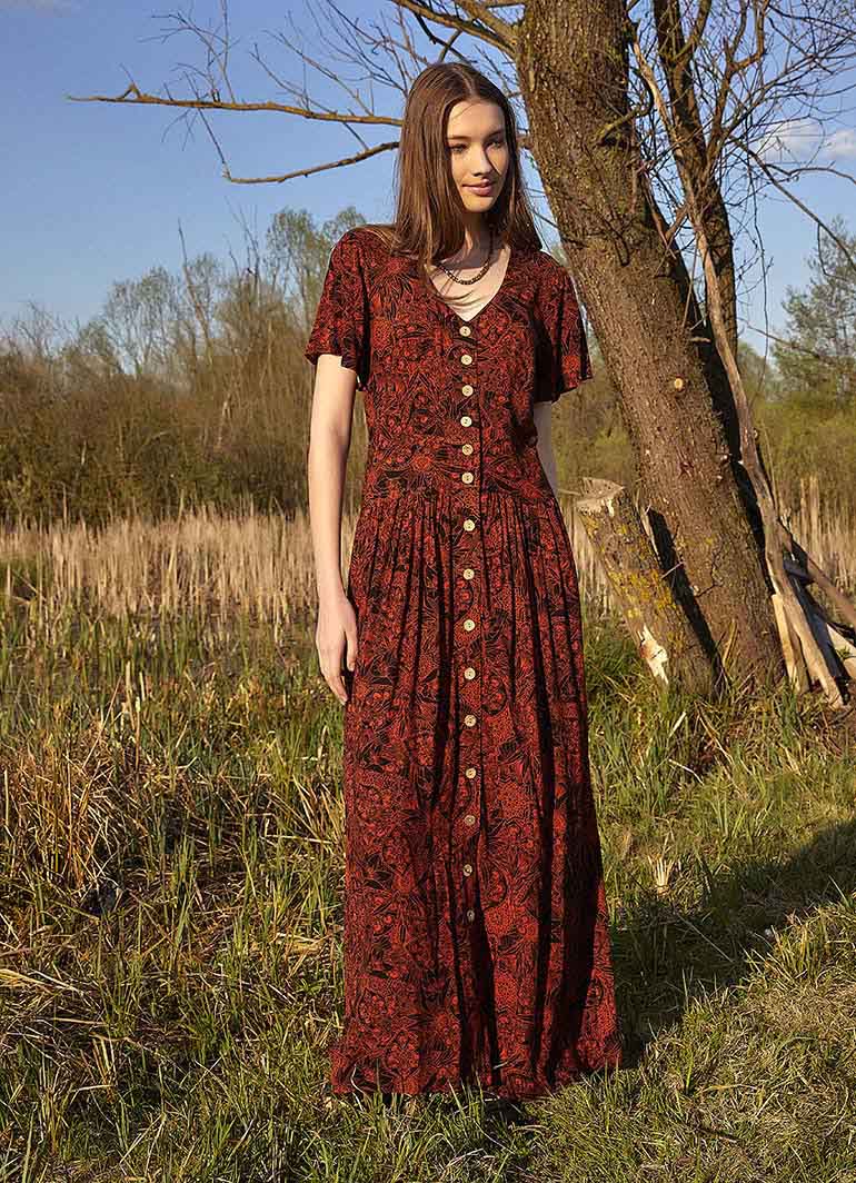 Tile Pattern Bohemian Style Maxi Ruffled Dress 4990