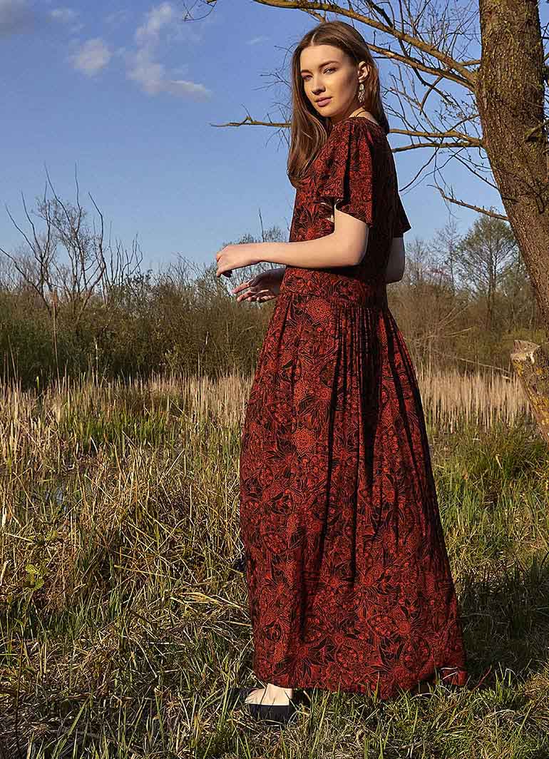 Tile Pattern Bohemian Style Maxi Ruffled Dress 4990