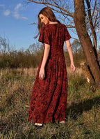 Tile Pattern Bohemian Style Maxi Ruffled Dress 4990