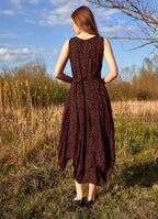 Red Patterned Boat Neck Asymmetric Cut Dress 4885