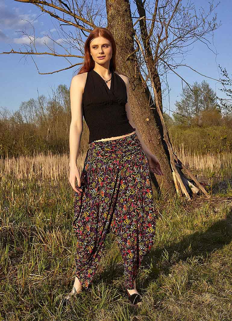 Drape Waist Loose-Fit Women's Picasso Print Harem Pants 4877