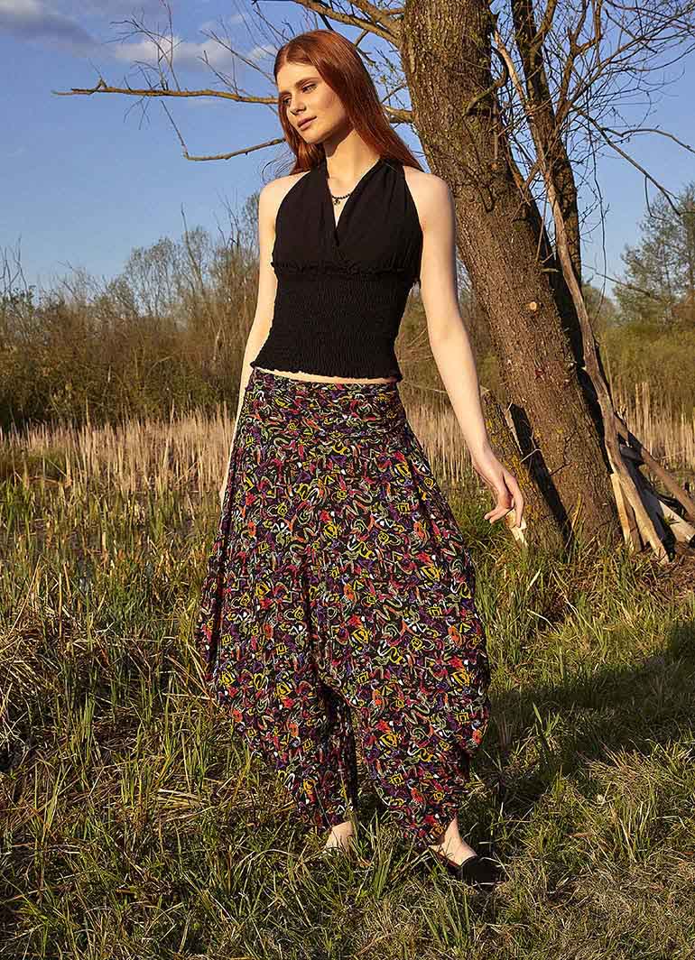 Drape Waist Loose-Fit Women's Picasso Print Harem Pants 4877