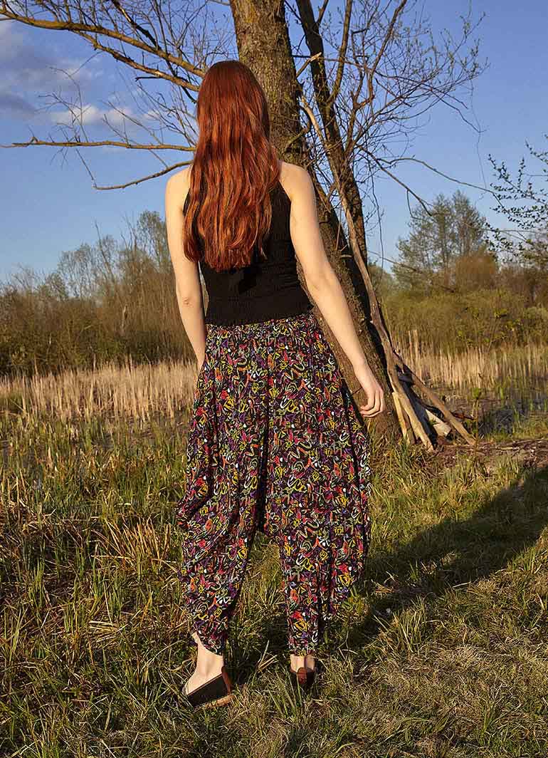 Drape Waist Loose-Fit Women's Picasso Print Harem Pants 4877
