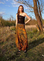 Orange Patterned Smocked Waist Boho Harem Pants 4970