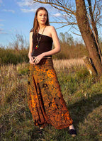 Orange Patterned Smocked Waist Boho Harem Pants 4970