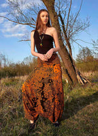 Orange Patterned Smocked Waist Boho Harem Pants 4970
