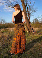Orange Patterned Smocked Waist Boho Harem Pants 4970