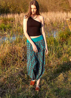 Blue Patterned Slit Drapy Women's Harem Pants 4992