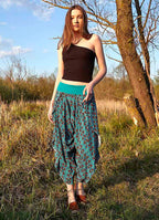 Blue Patterned Slit Drapy Women's Harem Pants 4992