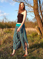 Blue Patterned Slit Drapy Women's Harem Pants 4992