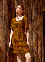 Khaki Patterned Side-Tie Square Neck Dress 4994