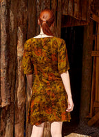 Khaki Patterned Side-Tie Square Neck Dress 4994
