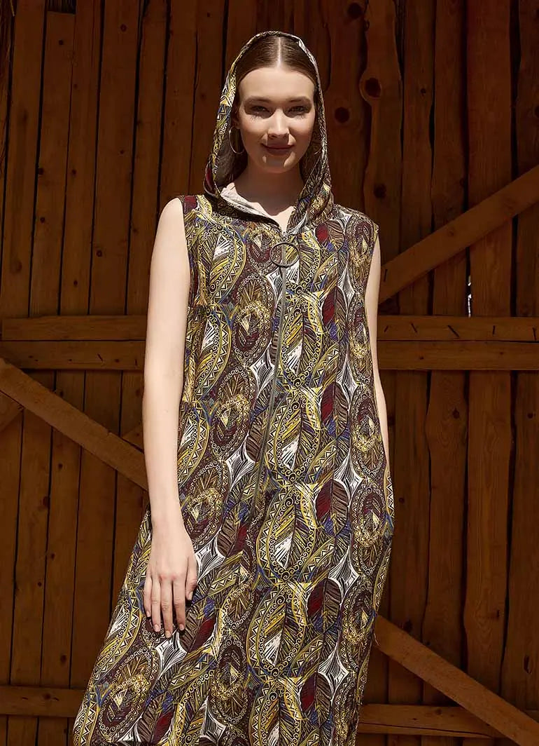 Bohem Stil Hardal Desenli Kapüşonlu Şalvar Tulum 5013
