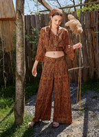 Palazzo High-Waist Wide-Leg Mustard Patterned Trousers 4862