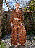 Palazzo High-Waist Wide-Leg Mustard Patterned Trousers 4862