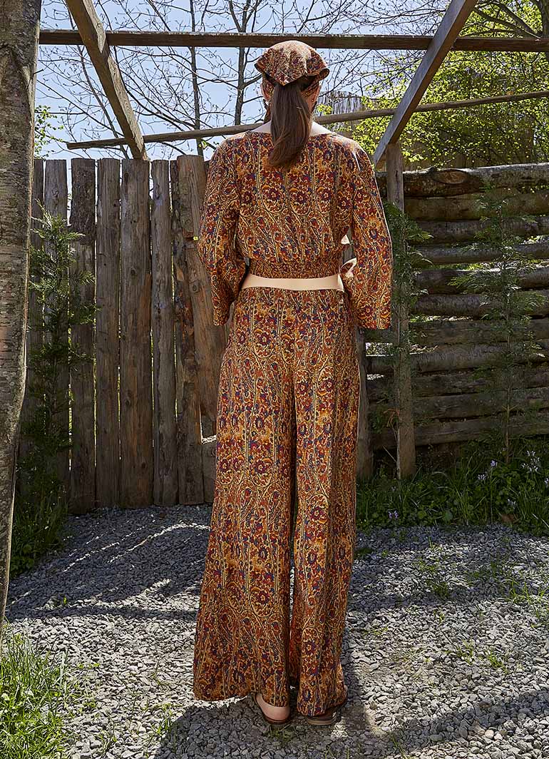 Palazzo High-Waist Wide-Leg Mustard Patterned Trousers 4862