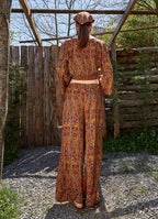 Palazzo High-Waist Wide-Leg Mustard Patterned Trousers 4862