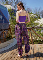 Purple Patterned Bohemian Style Draped Harem Pants 4997