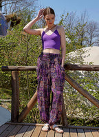 Purple Patterned Bohemian Style Draped Harem Pants 4997