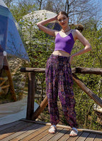 Purple Patterned Bohemian Style Draped Harem Pants 4997