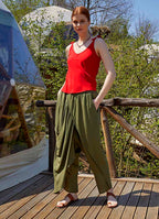 Double-Breasted Front Detail Elastic Waist Loose Khaki Trousers 5042
