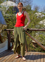 Double-Breasted Front Detail Elastic Waist Loose Khaki Trousers 5042