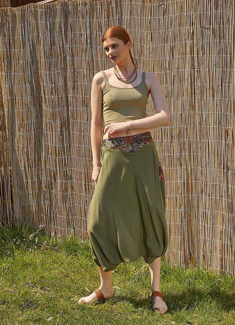 Garnished Appliqué Hippie Style Khaki Harem Pants 5049
