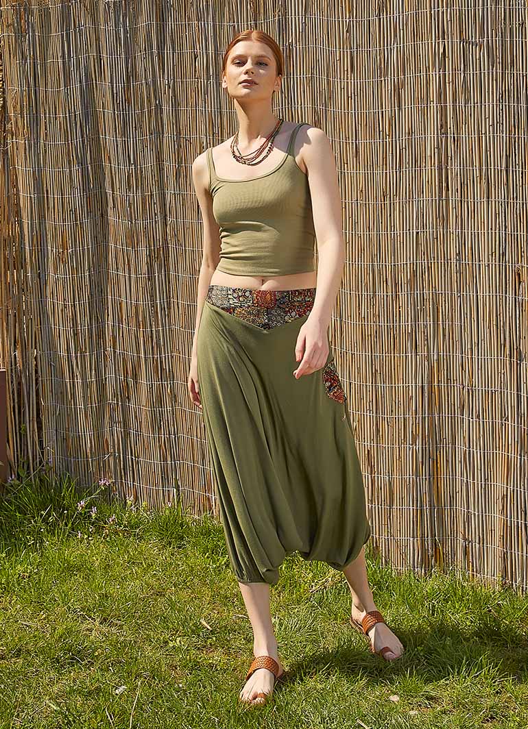 Garnished Appliqué Hippie Style Khaki Harem Pants 5049